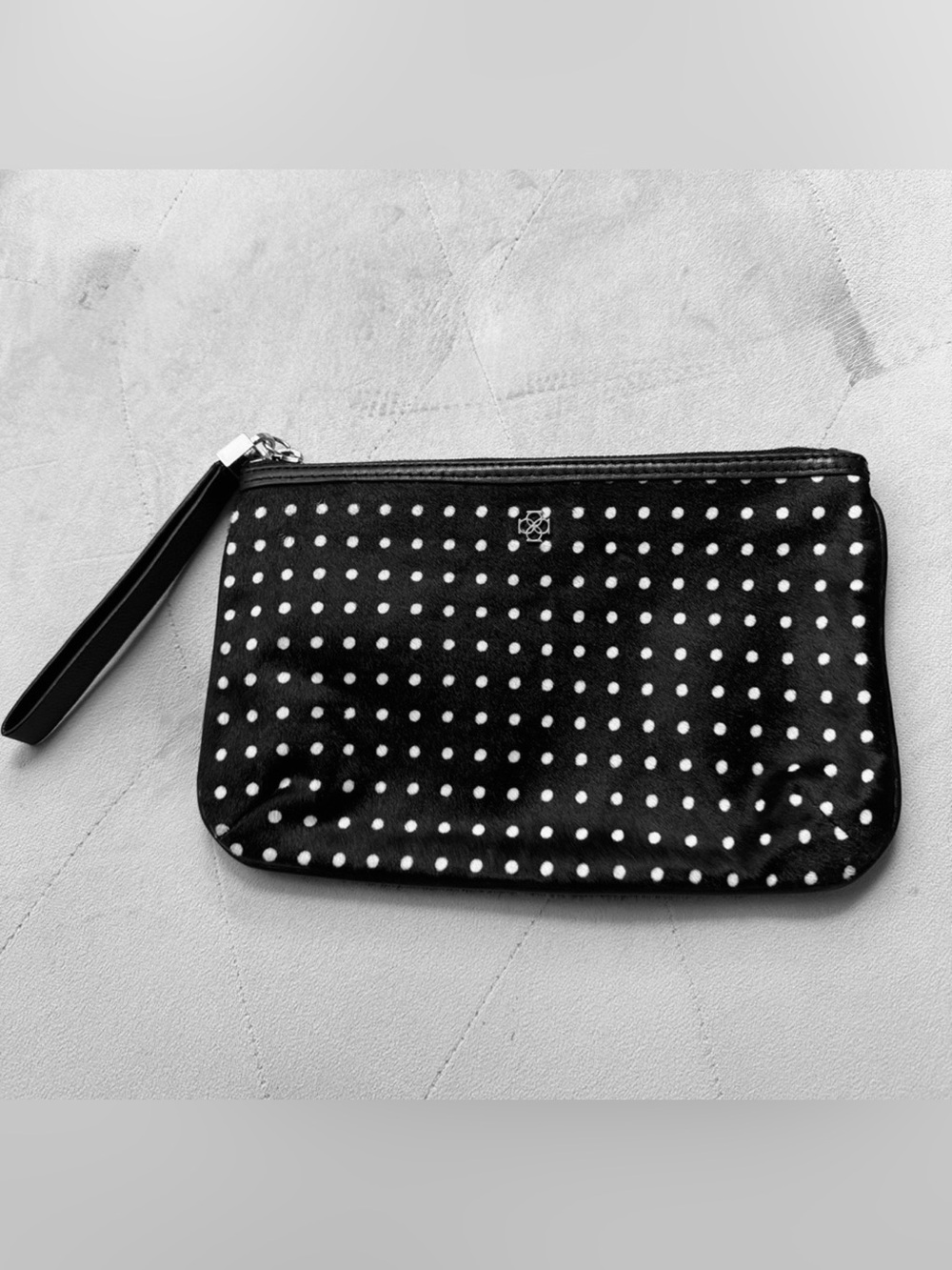 Ann Taylor Black Polka Dot hair on hide Wristlet Clutch